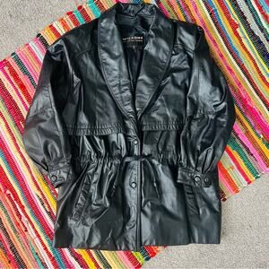 Vintage Wilson’s Leather Black Trench Coat Large